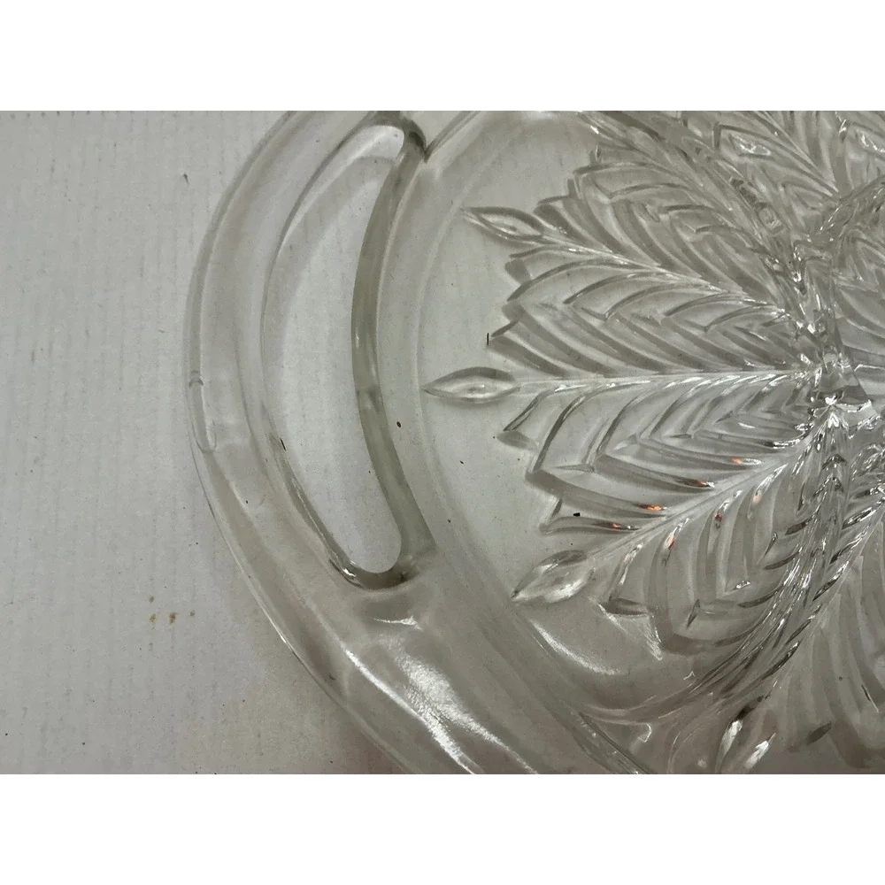 Vintage Glass Relish Tray Divided Serving Platter Feather Sunburst